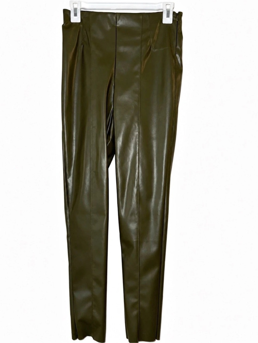 Active USA Olive Green Faux Leather Leggings Size Small NWOT
